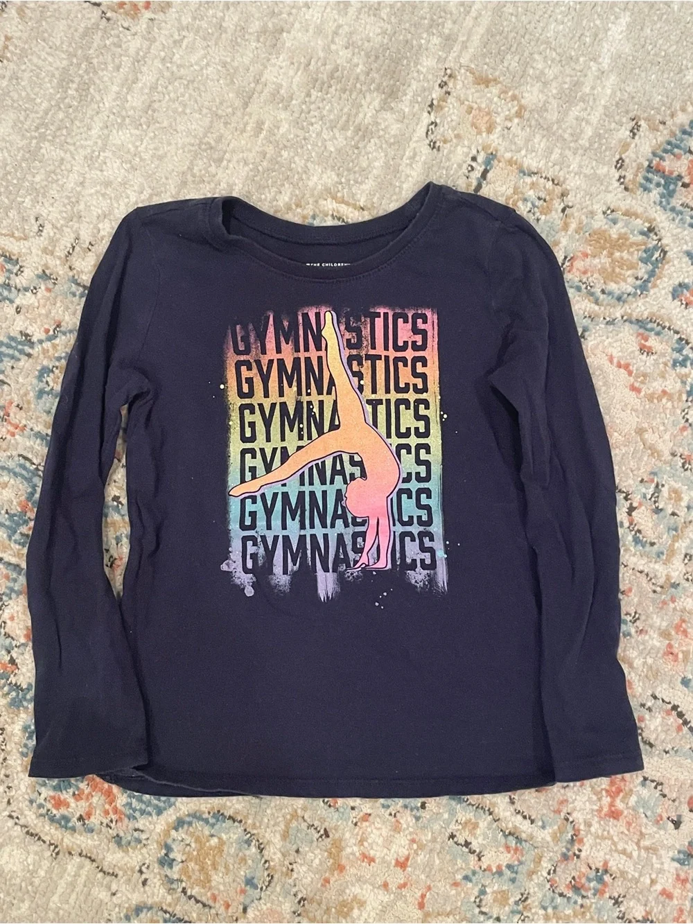 The Children’s Place Girls' Navy and Rainbow Gymnastics Long-Sleeve Tee 6